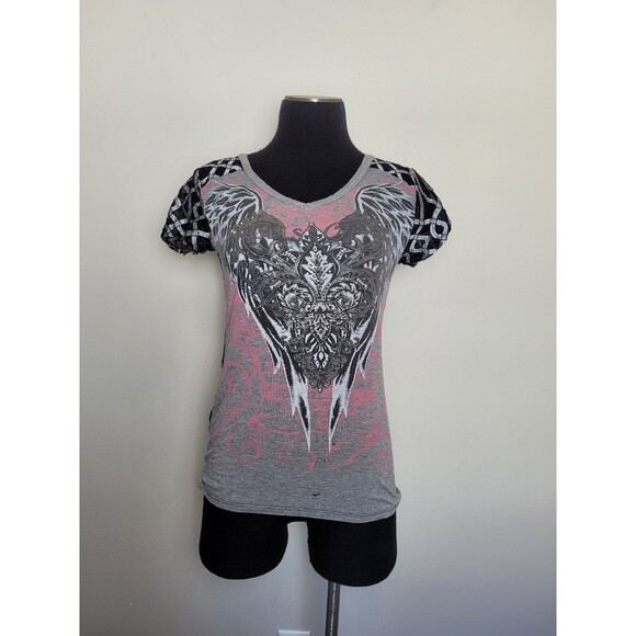 Angels & Diamonds Graphic T-Shirt Demonia Affliction Goth Emo Grunge Mesh Small - Picture 10 of 12